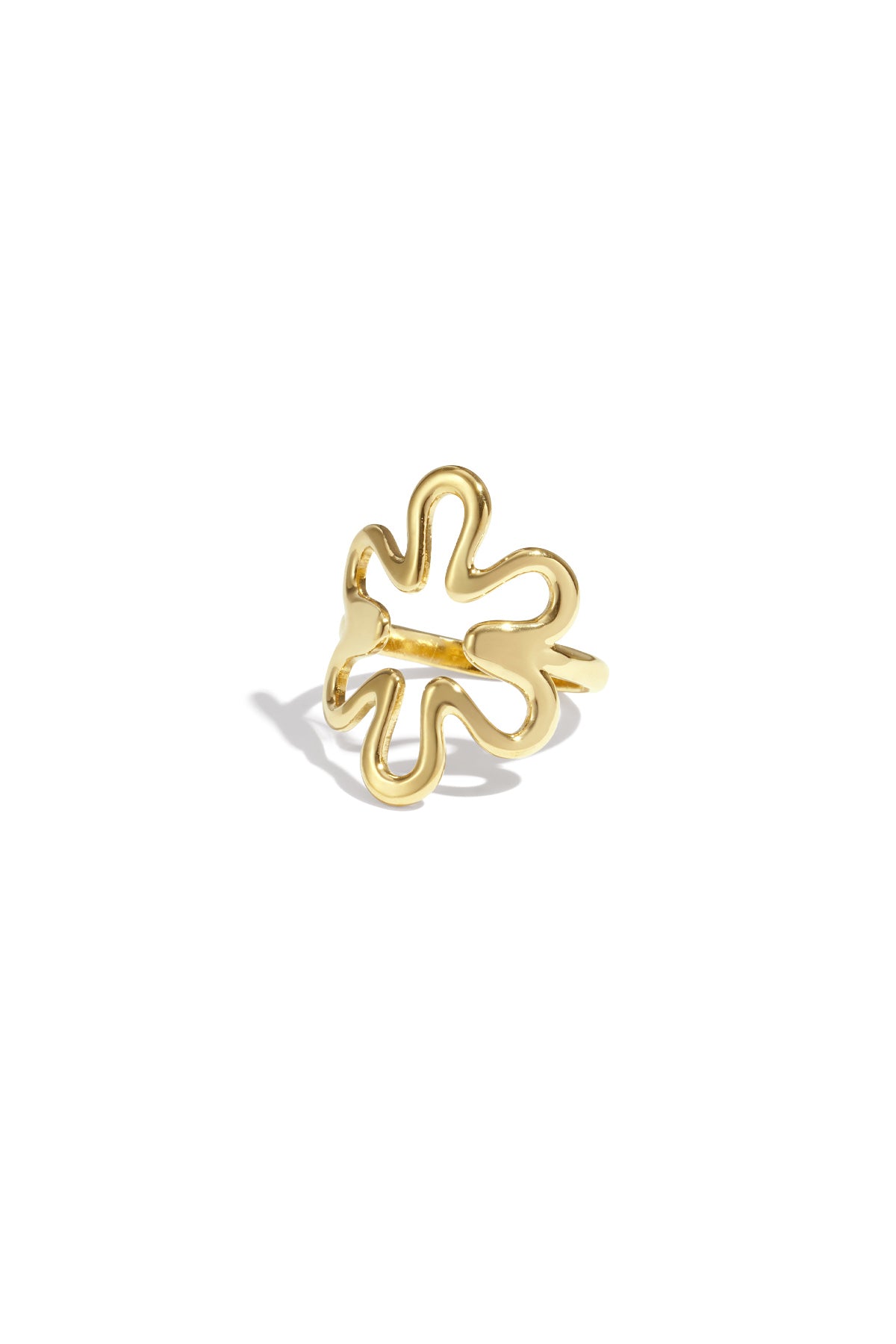Gold floral outline adjustable ring isolated on white background
