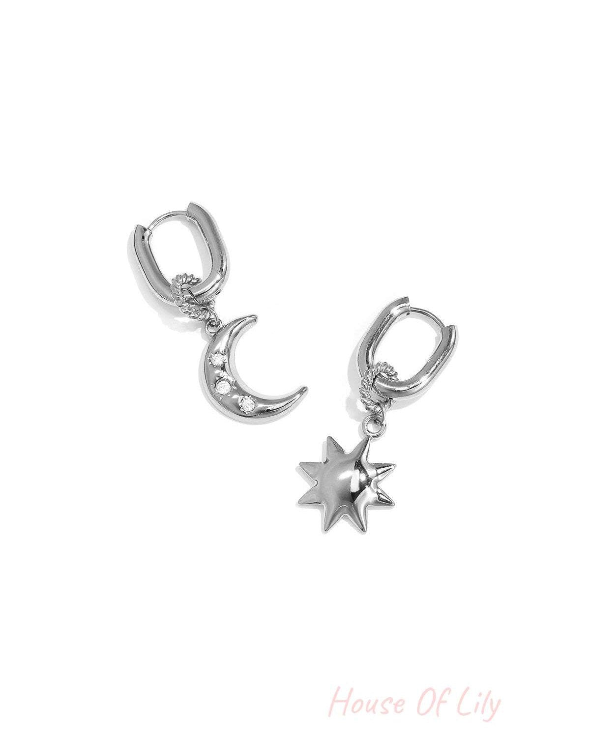 Squoval earrings with moon and star