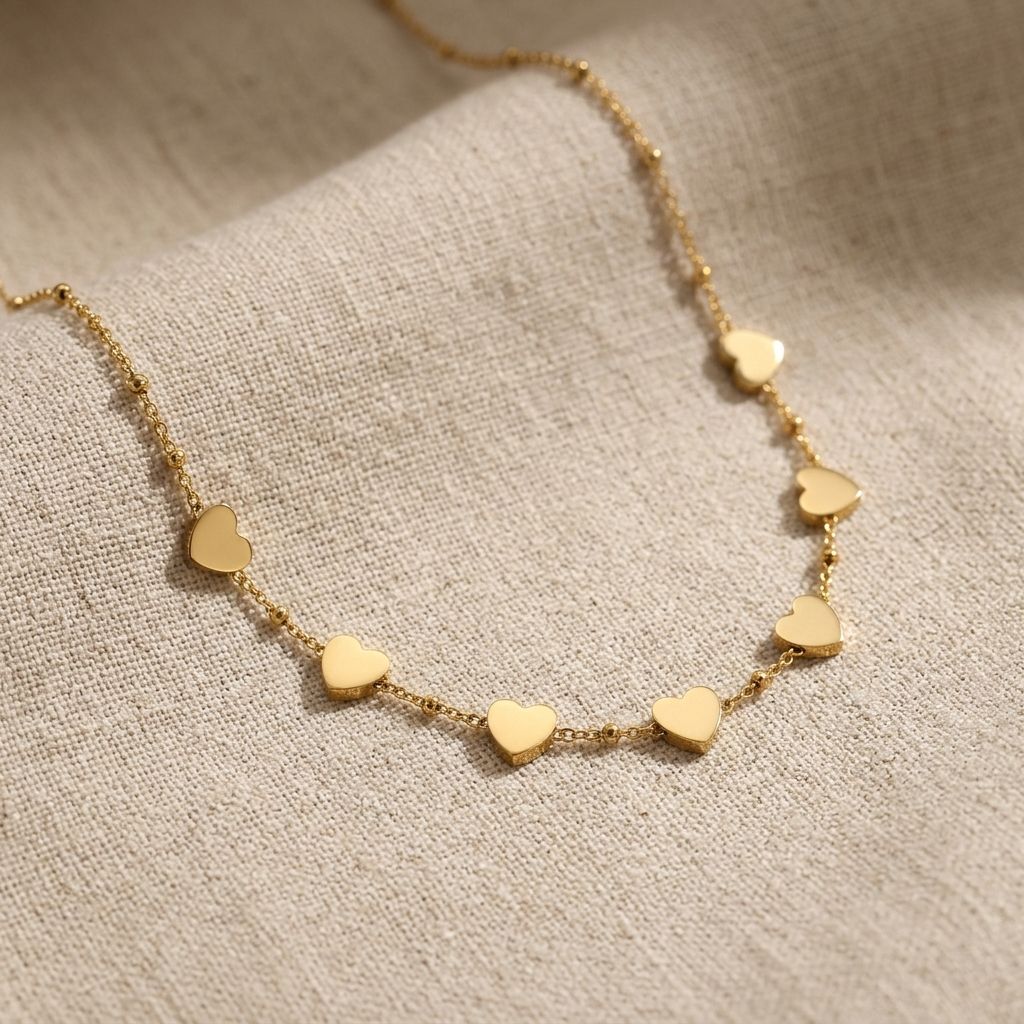 Stainless steel Heartbeat Chain necklace displayed on beige textured fabric, emphasizing its slim profile and everyday style.