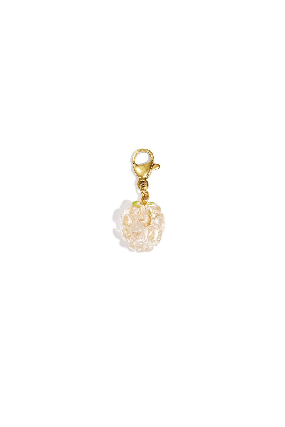 Clear creamy white resin berry charm with gold lobster clasp
