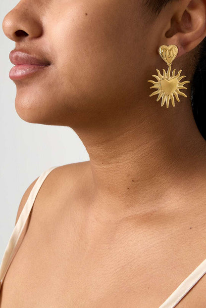 Heart earrings with hanging sun