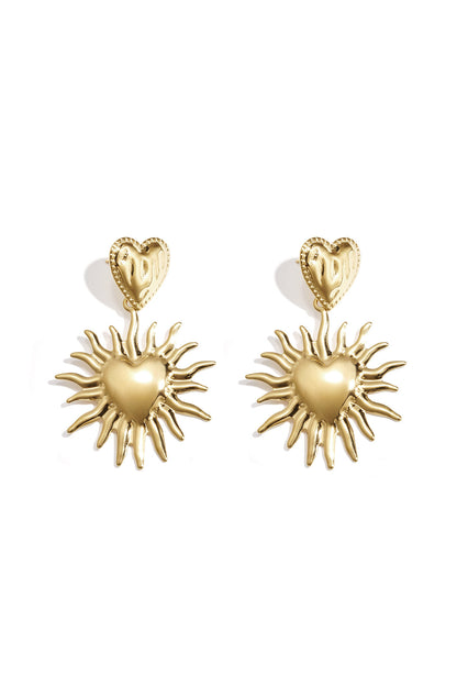 Heart earrings with hanging sun