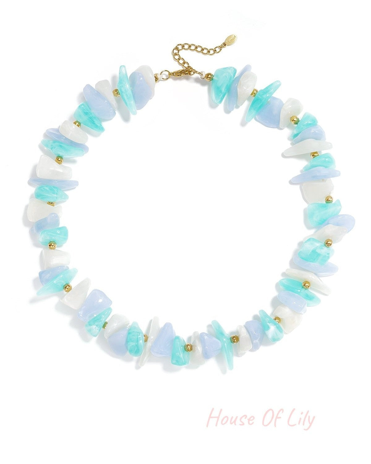 Beaded necklace with different shapes and colors of stones