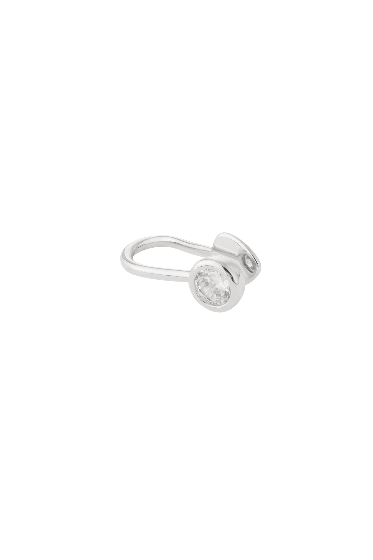 Silver-toned nose and ear cuff with sparkling zircon stone, isolated on white background