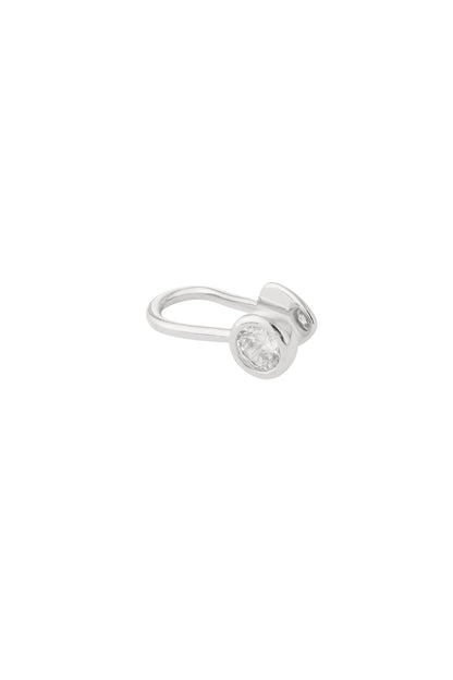 Silver-toned nose and ear cuff with sparkling zircon stone, isolated on white background