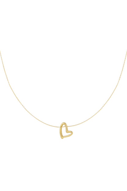 Gold minimalist heart pendant necklace on delicate chain displayed on white background