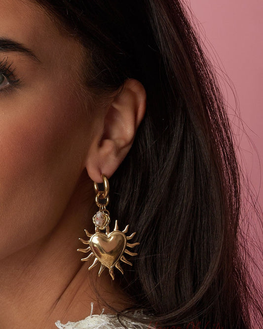 Earrings with sun heart and bead pendant