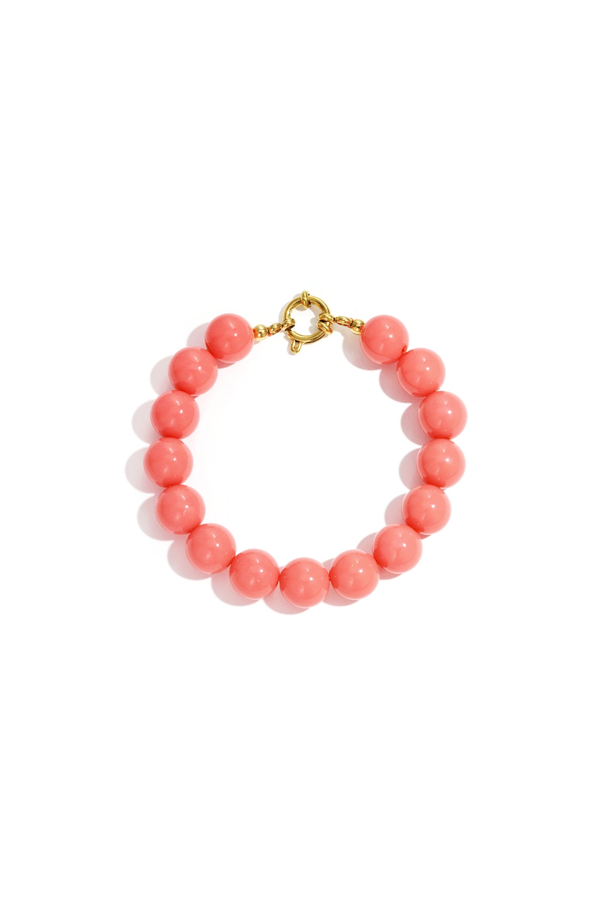 Light purple resin bead bracelet with gold toggle clasp on white background