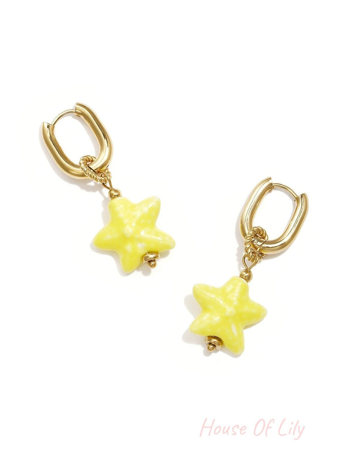 Squoval earrings with colored star pendant