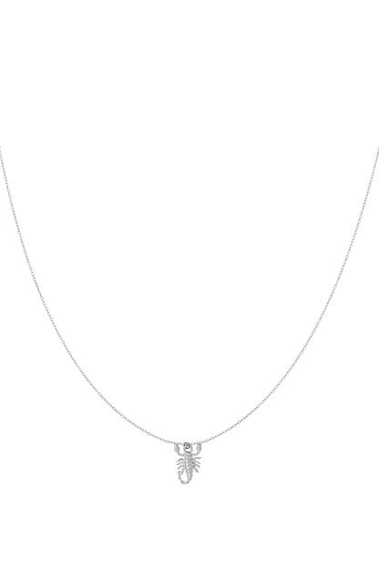 Silver Scorpio scorpion charm necklace on white background