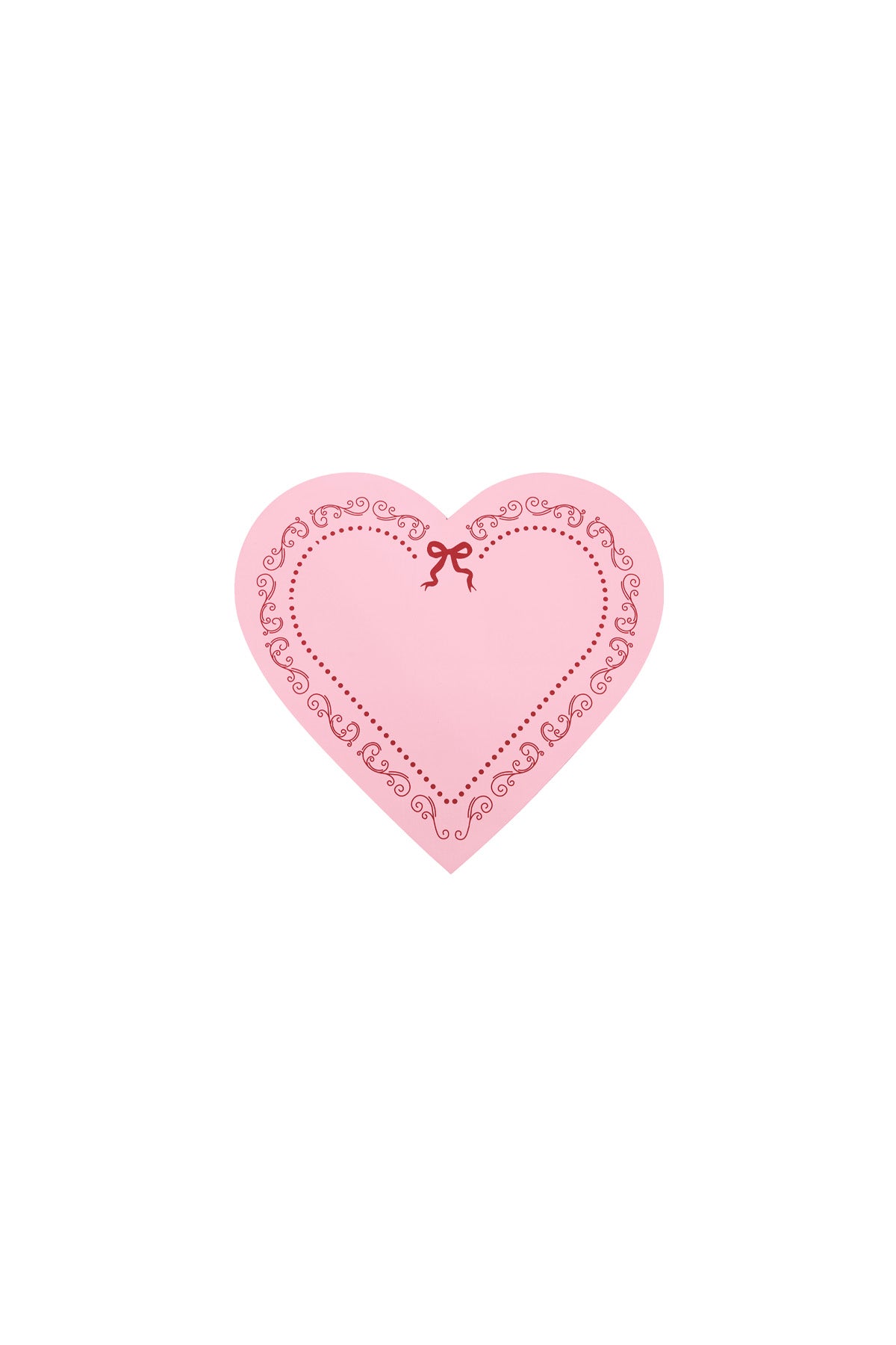 Pink heart-shaped lid featuring delicate red decorative border and bow design