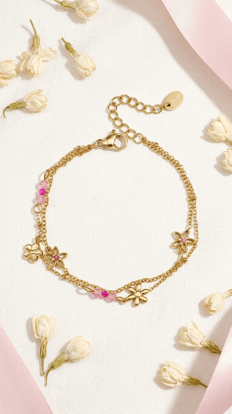 Double bracelet with colorful flowers