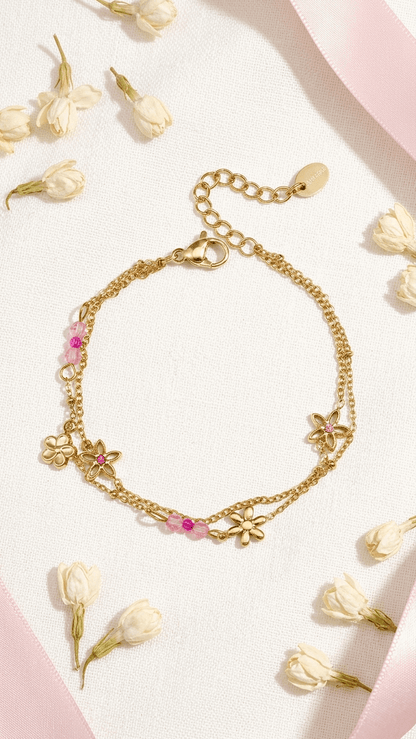 Double bracelet with colorful flowers