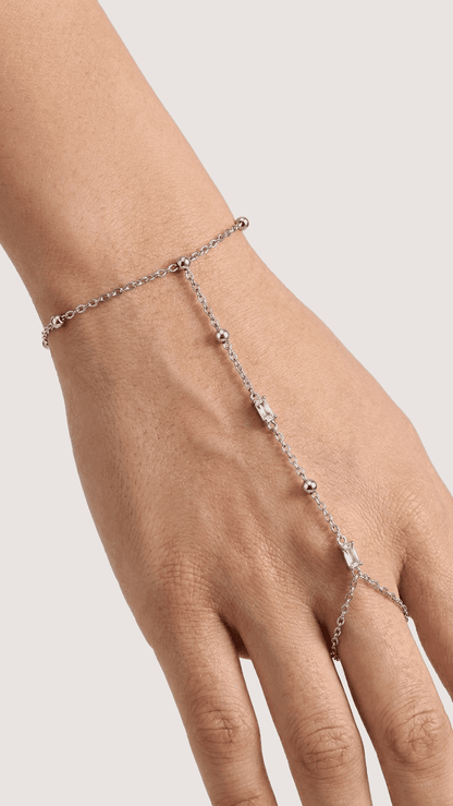 Hand chain with beads and rectangular stones