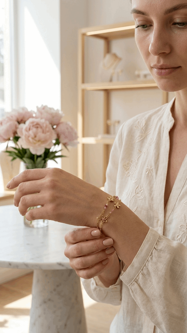 Double bracelet with colorful flowers