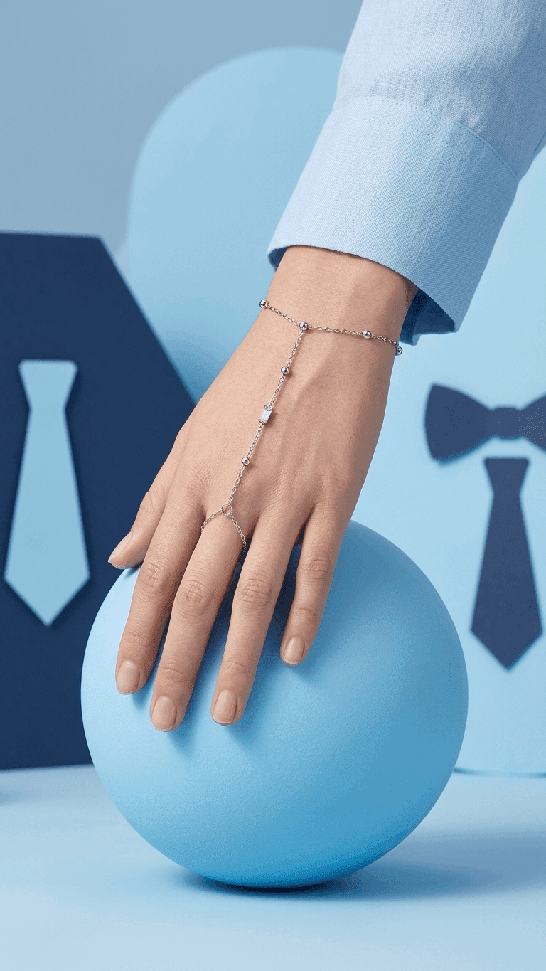 Hand chain with beads and rectangular stones