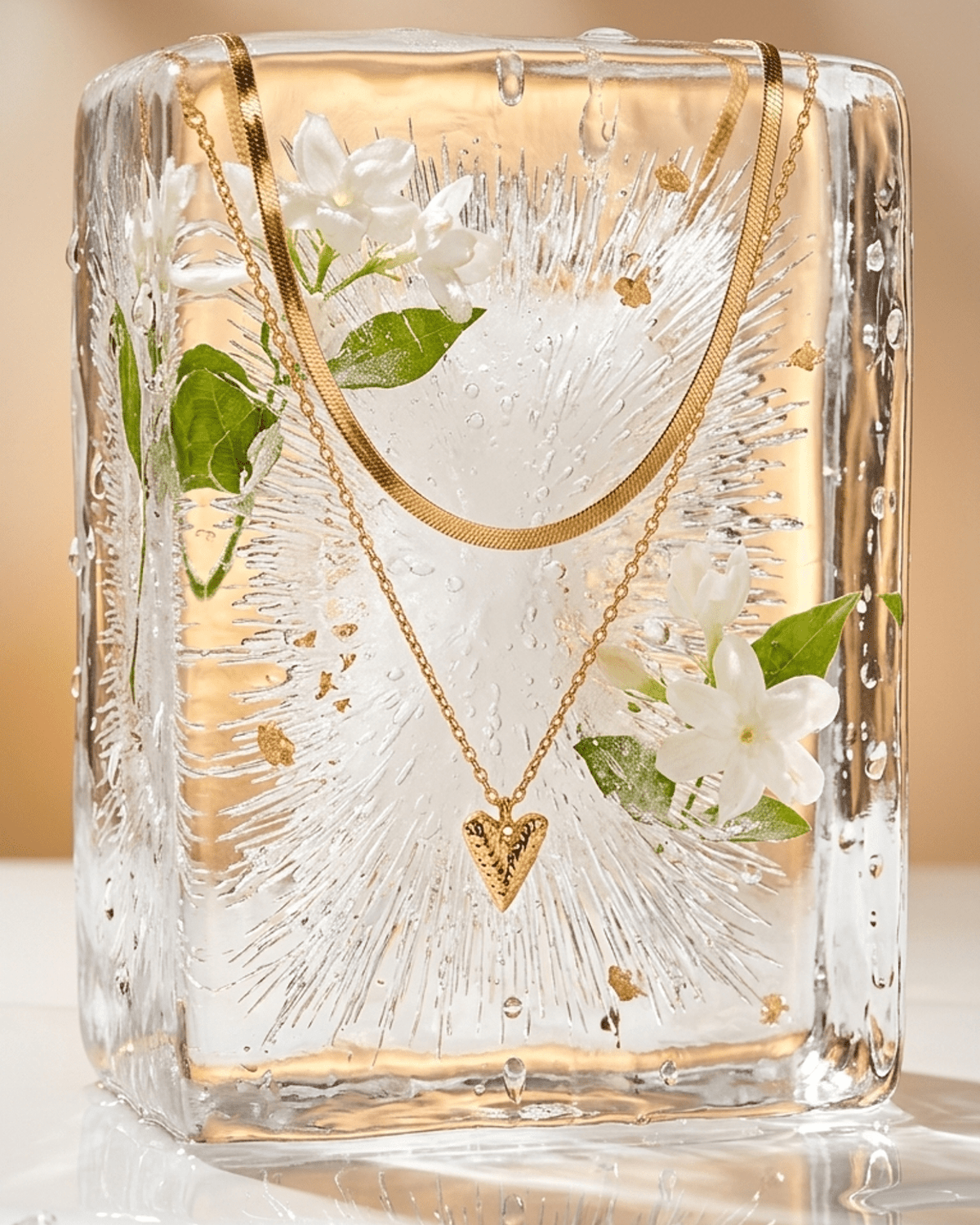 Heart Layered Necklace: gold layered necklace featuring a flat herringbone chain and a textured heart pendant.