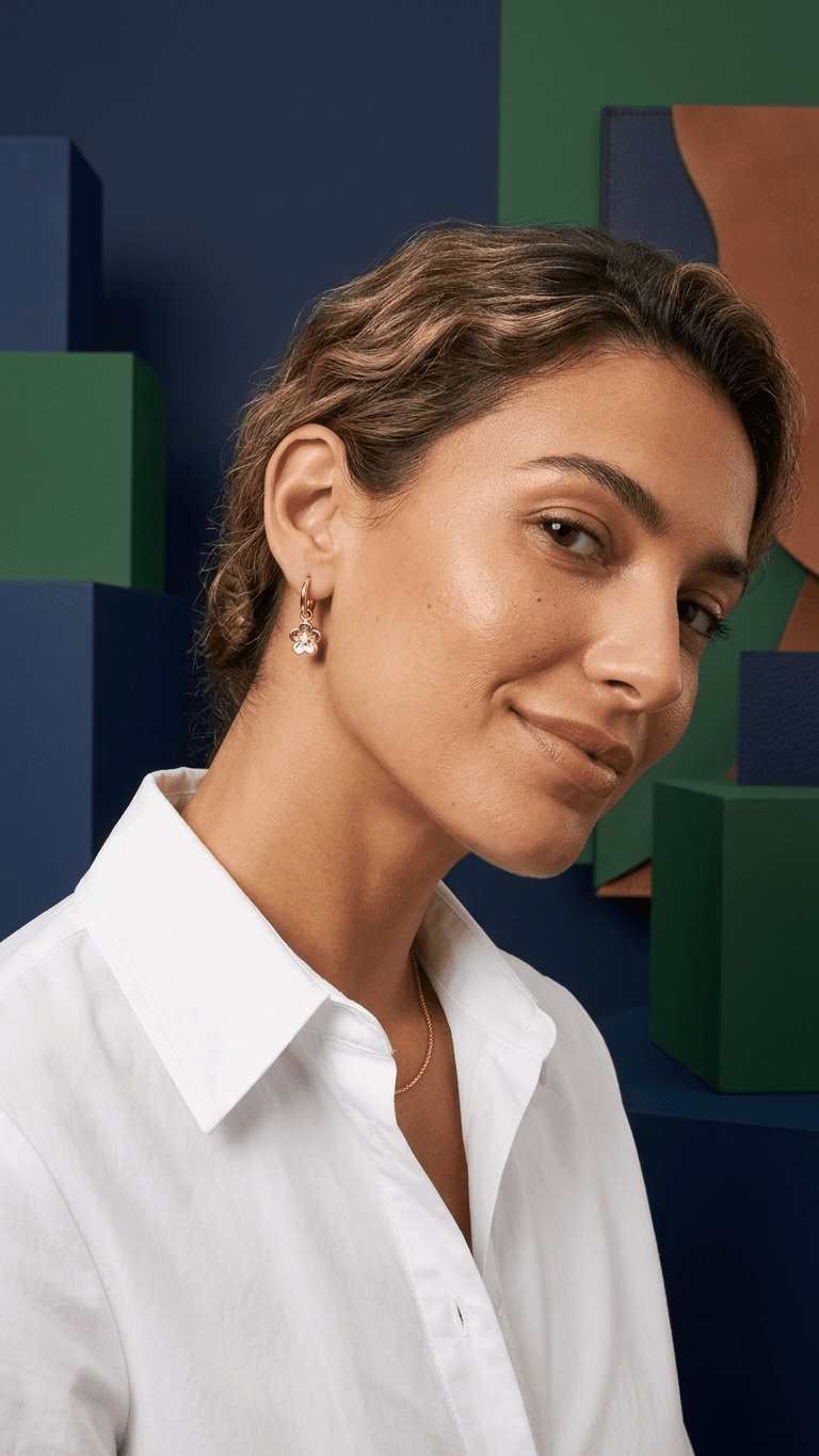 Gold hoop earrings featuring a small, dainty flower charm with a central rhinestone detail.